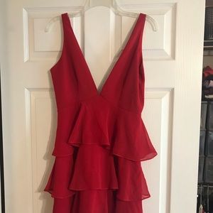 PRIVACY PLEASE RUFFLE RED DRESS